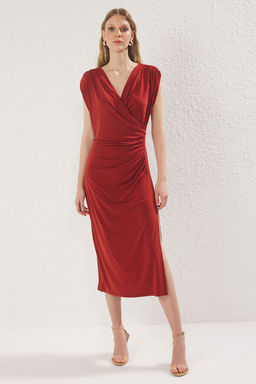 TRENDYOLMILLA Haki Duz Buzgu / Drape Midi Buzgu Drape Detayl? Kruvaze Yaka Orme Elbise TWOSS25EL00098  фото 8