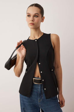 Siyah Inci Akseusar Detayl? Cepli Orme Fitted Yelek TWOAW26YE00060