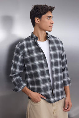 TRENDYOL MAN Gri Slim Fit Dugmeli Yaka Apoletli K?sl?k Oduncu Kareli Gomlek TMNAW22GO0357 - Trendyolmilla фото 2