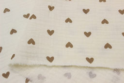 Муслин двухслойный с эф.жатости Бежевые сердечки цв.сливочный, ш.1.4м, хлопок-100%, 120гр/м.кв - Купава фото 7