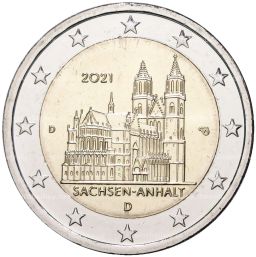 Монета 2 евро 2021 года D Германия Федеральные земли Германии  Саксония-Анхальт (Магдебургский собор)