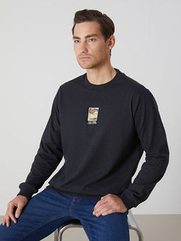 Bisiklet Yaka Bask?l? Erkek Kal?n Sweatshirt