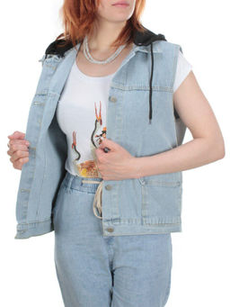 803 BLUE/BLACK Джинсовый жилет женский (100% хлопок) - Фабричный китай фото 9