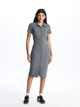 Polo Yaka D?z K?sa Kollu Kad?n Bodycon Elbise