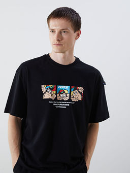 Bisiklet Yaka Nostaljik Maymun Bask?l? Penye Erkek Ti??rt