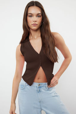 TRENDYOLMILLA Kahverengi Crop Premium/ Ozel Iplik Yelek TWOSS24BZ00258  фото 2