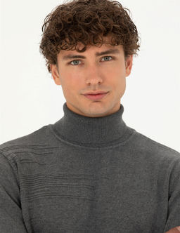 Gri Melanj Slim Fit Bal_k__ Yaka Triko Kazak - Pierre cardin фото 2
