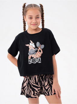 Пижама "Зебра" коричневая детская девочка с шортами