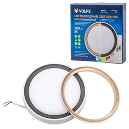 ULW-Q281 24W/6500K/F20 IP65 WHITE Светильник светодиодный влагозащищенный. Круг. Дневной свет (6500K). 225?40 мм. Корпус белый. Цвет рамок (в/к): золотистый, графит. ТМ Volpe