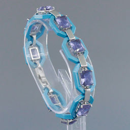 Браслет Октагон из голубой керамики с Александритом покрытие светлый металл, длина 18см - Agat77 фото 2