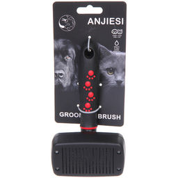 Расческа - пуходерка с кнопкой самоочистки "ПРОФФ - МОЙ БРО", прорезиненная ручка, цвет черный, 10*17,5см