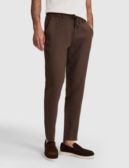 Koyu Kahverengi Carrot Fit %100 Keten Kanvas Pantolon