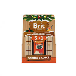 BRIT PREMIUM, Набор паучей для стер. кошек, Лосось в соусе, 5+1, кормушка, 510г, 5076611