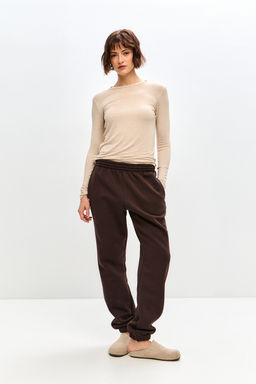 Брюки женские из футера трехнитка с начесом Сова шоколад макси