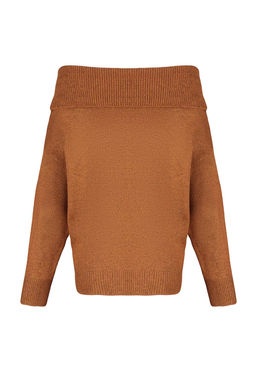 Kahverengi Yumusak Dokulu Carmen Yaka Triko Kazak TWOAW20KZ1519