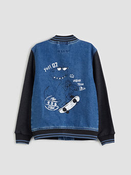 Kolej Yaka Bask?l? Erkek ?ocuk Jean Ceket