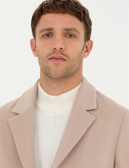 Bej Ekstra Slim Fit Y_n Kar___ml_ Ka_e Kaban - Pierre cardin фото 2