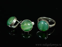 Кольцо Серьги с агатом тонированным, цв.зеленый размер 19