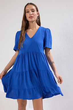 Indigo Genis Kesim V Yaka Mini Dokuma Elbise TWOSS20EL0400