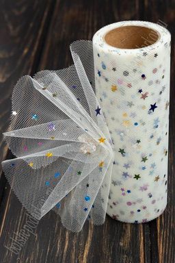 Фатин с пайетками "Звездочки" 15 см*10 ярд (SF-2945) айвори №33