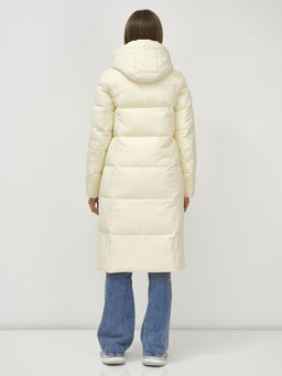 Пальто утепленное стеганное зимнее с капюшоном женское светло-бежевого цвета 9636_1SB - Mtforce фото 10