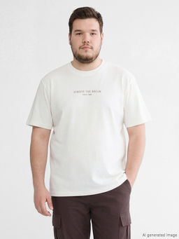 Oversize Fit Bisiklet Yaka Bask?l? Erkek Ti??rt