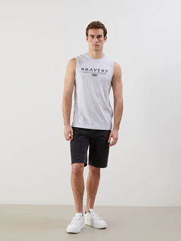 Bisiklet Yaka Bask?l? Erkek Kolsuz Ti??rt