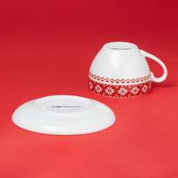 Чайная пара новогодняя Доляна Финский лес, чашка 210 мл, блюдце d=15 см, фарфор, белая