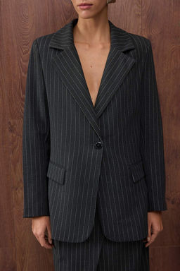 TRENDYOLMILLA Limited Edition Siyah Regular Astarl? Dokuma Cizgili Blazer Ceket TWOAW23BC00135  фото 3