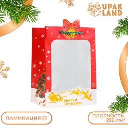Цена за 10 шт. Пакет подарочный новогодний ламинированный, с окномРождественский звон, тиснение, 18?25?13 см