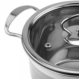 Кастрюля из нержавеющей стали "Аксай" 2,1л, д17,7см h11,7см, s0,35мм, матовая полировка, стеклянная крышка, металлические ручки, с теплораспределительным дном 0,5см, цветная коробка (Китай)