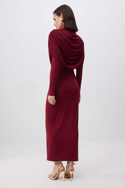 Bordo Yaka Detayl? Orme S?k/Gece Elbisesi TPRAW26EL00158