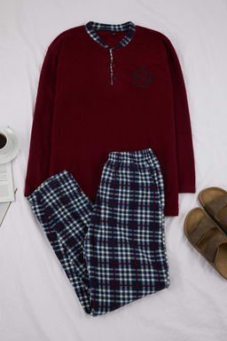 Bordo Regular Fit Ekose Desenli Dugmeli Polar Pijama Tak?m? TMNAW26PT00080