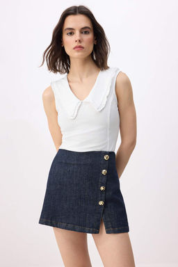 Ekru Fitted/Vucuda Oturan Bebe Yaka Kolsuz Pamuklu Esnek Orme Bluz TWOSS26BZ00438 - Trendyolmilla фото 2