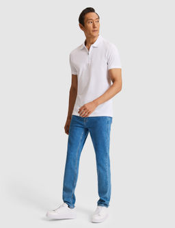 Beyaz Slim Fit Fermuarl_ Polo Yaka Saf Pamuk T-shirt