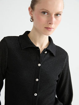 Polo Yaka Parlak G?r?n?ml? Kad?n H?rka