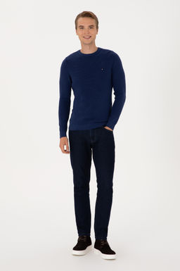 Erkek Slim Fit Bisiklet Yaka _ndigo Basic Kazak - U.s. polo assn фото 4