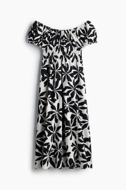 Vestido off-the-shoulder de popelina