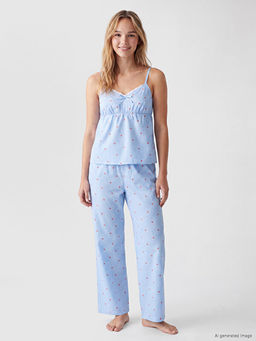 ?p Ask?l? ?izgili Kalp Desenli Kad?n Pijama Tak?m?