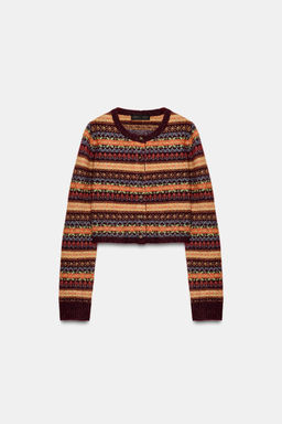CROPPED JACQUARD KNIT CARDIGAN - Zara фото 6