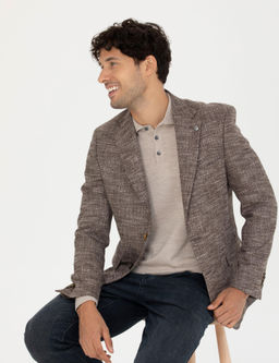 Kahverengi Slim Fit Y_n Kar___ml_ Ceket