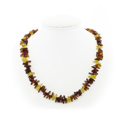 Янтарь светлый и темный, разноразмерая галька, "Елочка" бусы длиной 57см