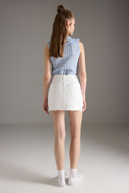 TRENDYOLMILLA Beyaz Y?rt?k Detayl? Pacas? Kesikli Yuksek Bel Mini Denim Etek TWOSS25ET00132  фото 4