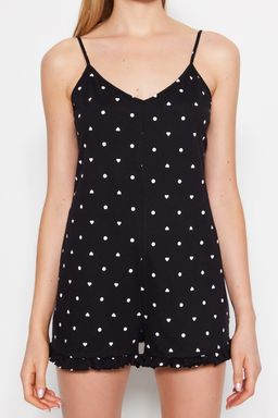 Siyah %100 Pamuklu Puantiye ve Kalpli F?rf?rl? Ip Ask?l? Orme Tulum THMSS23TU00003 - Trendyolmilla фото 4