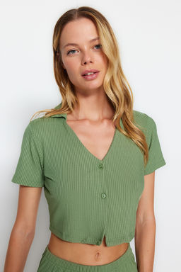 Trendyolmilla Lila Fitilli Crop Sortlu Orme Pijama Tak?m? THMSS22PT0308