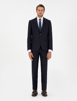 Lacivert Slim Fit Y_n Kar___ml_ Tak_m Elbise