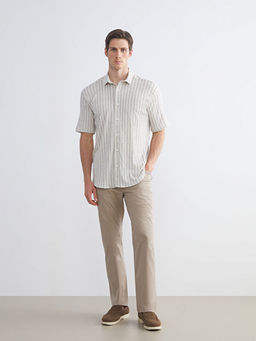 Regular Fit K?sa Kollu ?izgili Erkek G?mlek