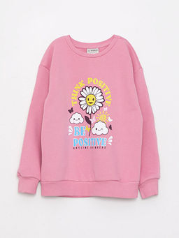 Bisiklet Yaka Bask?l? Uzun Kollu K?z ?ocuk Sweatshirt