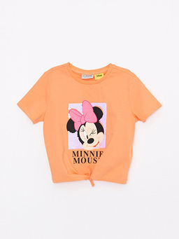 Bisiklet Yaka Minnie Mouse Bask?l? ?ift Y?nl? Payetli K?sa Kollu K?z ?ocuk Ti??rt - Waikiki фото 2