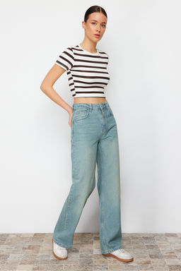 TRENDYOLMILLA Mavi Soluk Efekt Vintage Yuksek Bel Wide Leg Jeans TWOSS23JE00166  фото 5